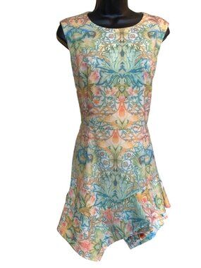 Just Cavalli Womens Floral Print Sleeveless Dress With Ruffled  uneven Hem Size
